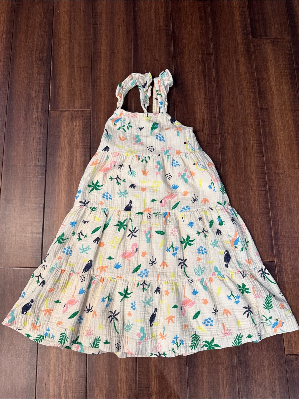 Hanna Andersson Cream Sundress with Multicolor Tropical Print
